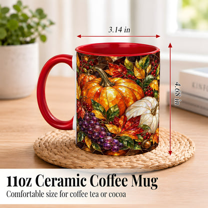 #pl[11oz|Red] Stained Glass Style Pumpkin Coffee Mug, Autumn Harvest Mug, Ceramic Cup