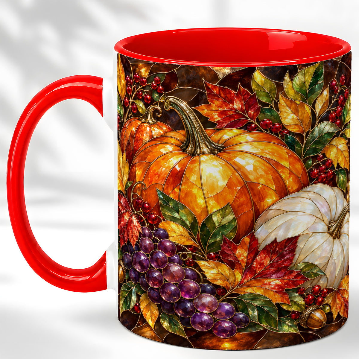 Stained Glass Style Pumpkin Coffee Mug, Autumn Harvest Mug, Ceramic Cup