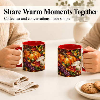 #pl[11oz|Red] Stained Glass Style Pumpkin Coffee Mug, Autumn Harvest Mug, Ceramic Cup