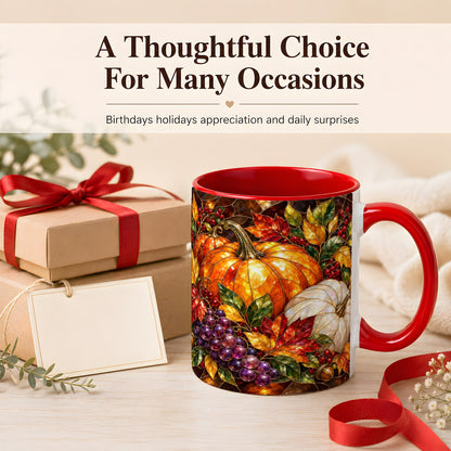 #pl[11oz|Red] Stained Glass Style Pumpkin Coffee Mug, Autumn Harvest Mug, Ceramic Cup