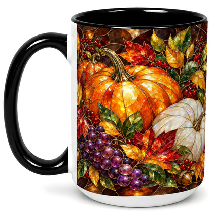 #pl[15oz|Black] Stained Glass Style Pumpkin Coffee Mug, Autumn Harvest Mug, Ceramic Cup