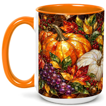 #pl[15oz|Orange] Stained Glass Style Pumpkin Coffee Mug, Autumn Harvest Mug, Ceramic Cup