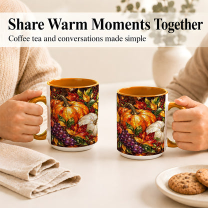 #pl[15oz|Orange] Stained Glass Style Pumpkin Coffee Mug, Autumn Harvest Mug, Ceramic Cup