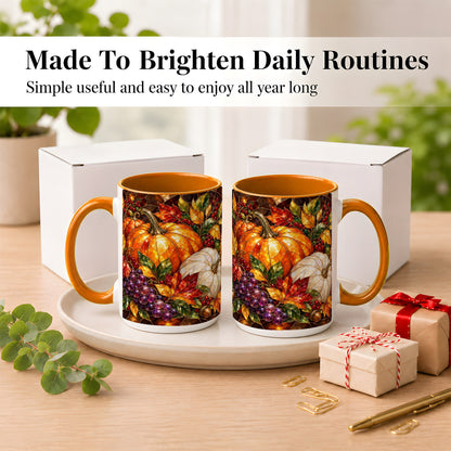 #pl[15oz|Orange] Stained Glass Style Pumpkin Coffee Mug, Autumn Harvest Mug, Ceramic Cup