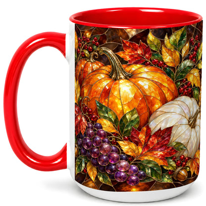 #pl[15oz|Red] Stained Glass Style Pumpkin Coffee Mug, Autumn Harvest Mug, Ceramic Cup