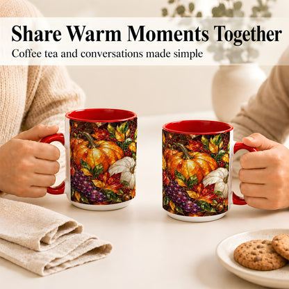 #pl[15oz|Red] Stained Glass Style Pumpkin Coffee Mug, Autumn Harvest Mug, Ceramic Cup