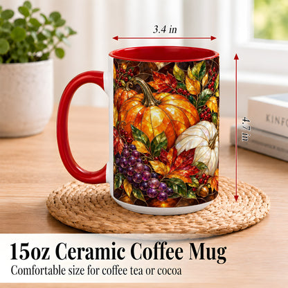 #pl[15oz|Red] Stained Glass Style Pumpkin Coffee Mug, Autumn Harvest Mug, Ceramic Cup