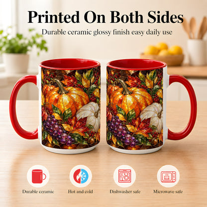 #pl[15oz|Red] Stained Glass Style Pumpkin Coffee Mug, Autumn Harvest Mug, Ceramic Cup