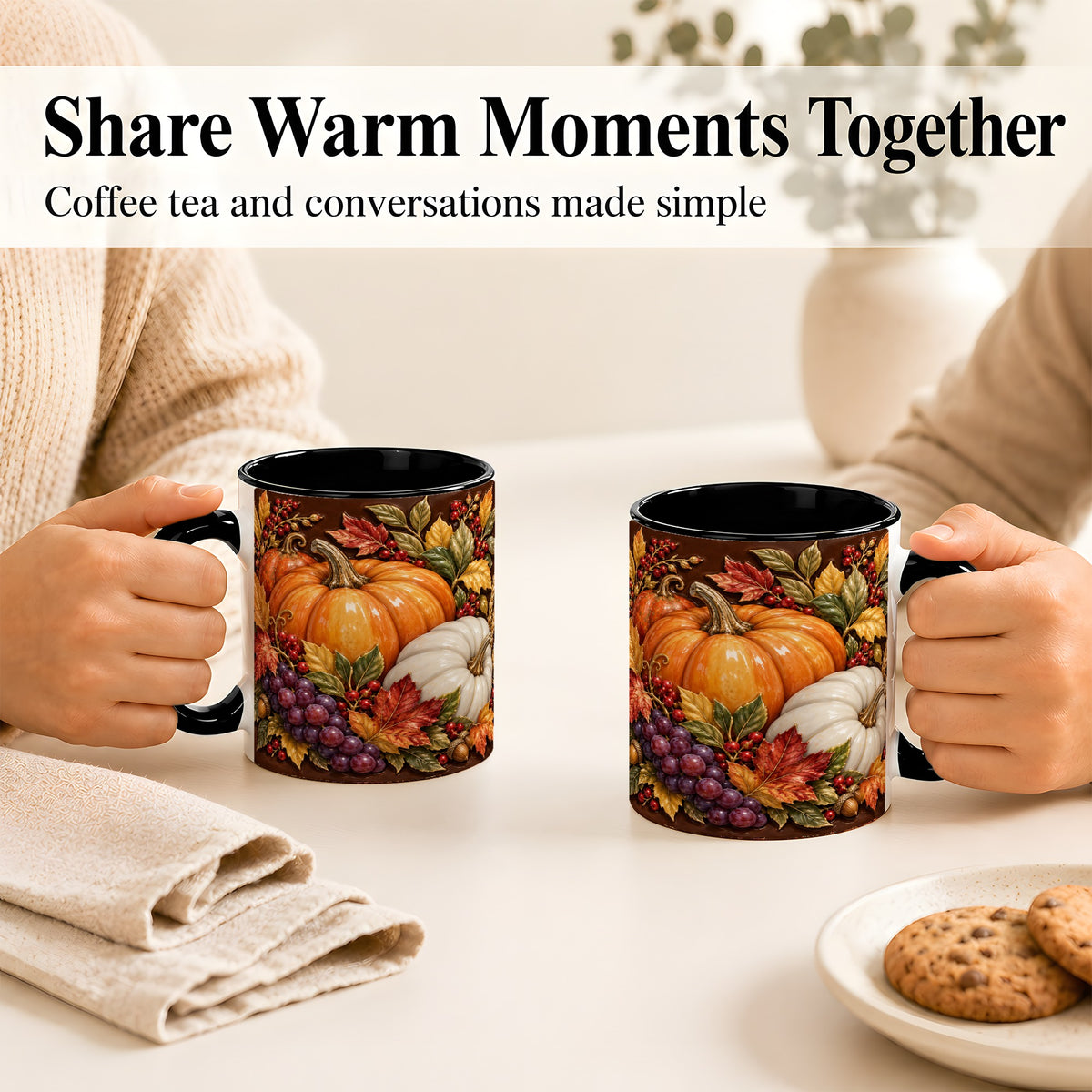 #pl[11oz|Black] Ornate Pumpkin Harvest Coffee Mug, Autumn Leaves Mug, Ceramic Cup