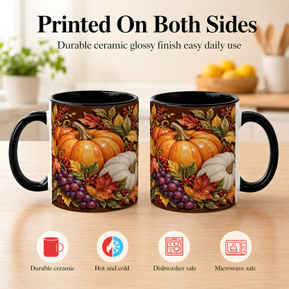 #pl[11oz|Black] Ornate Pumpkin Harvest Coffee Mug, Autumn Leaves Mug, Ceramic Cup