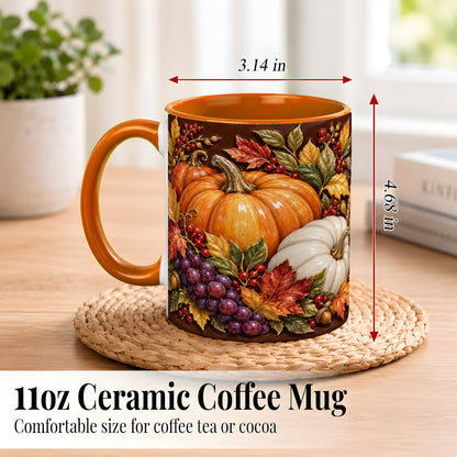 #pl[11oz|Orange] Ornate Pumpkin Harvest Coffee Mug, Autumn Leaves Mug, Ceramic Cup