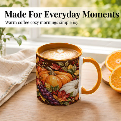 #pl[11oz|Orange] Ornate Pumpkin Harvest Coffee Mug, Autumn Leaves Mug, Ceramic Cup
