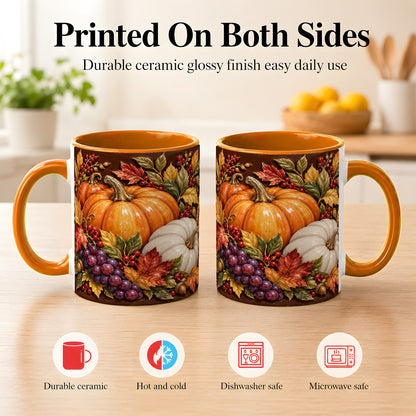 #pl[11oz|Orange] Ornate Pumpkin Harvest Coffee Mug, Autumn Leaves Mug, Ceramic Cup