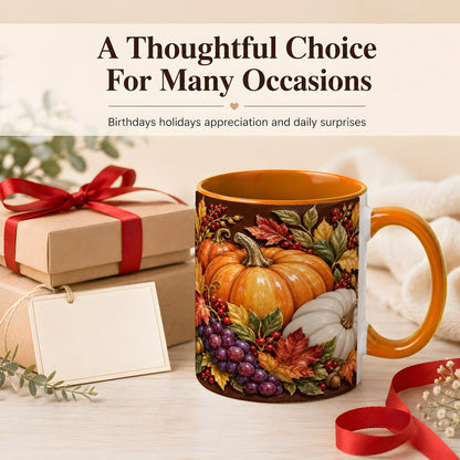 #pl[11oz|Orange] Ornate Pumpkin Harvest Coffee Mug, Autumn Leaves Mug, Ceramic Cup