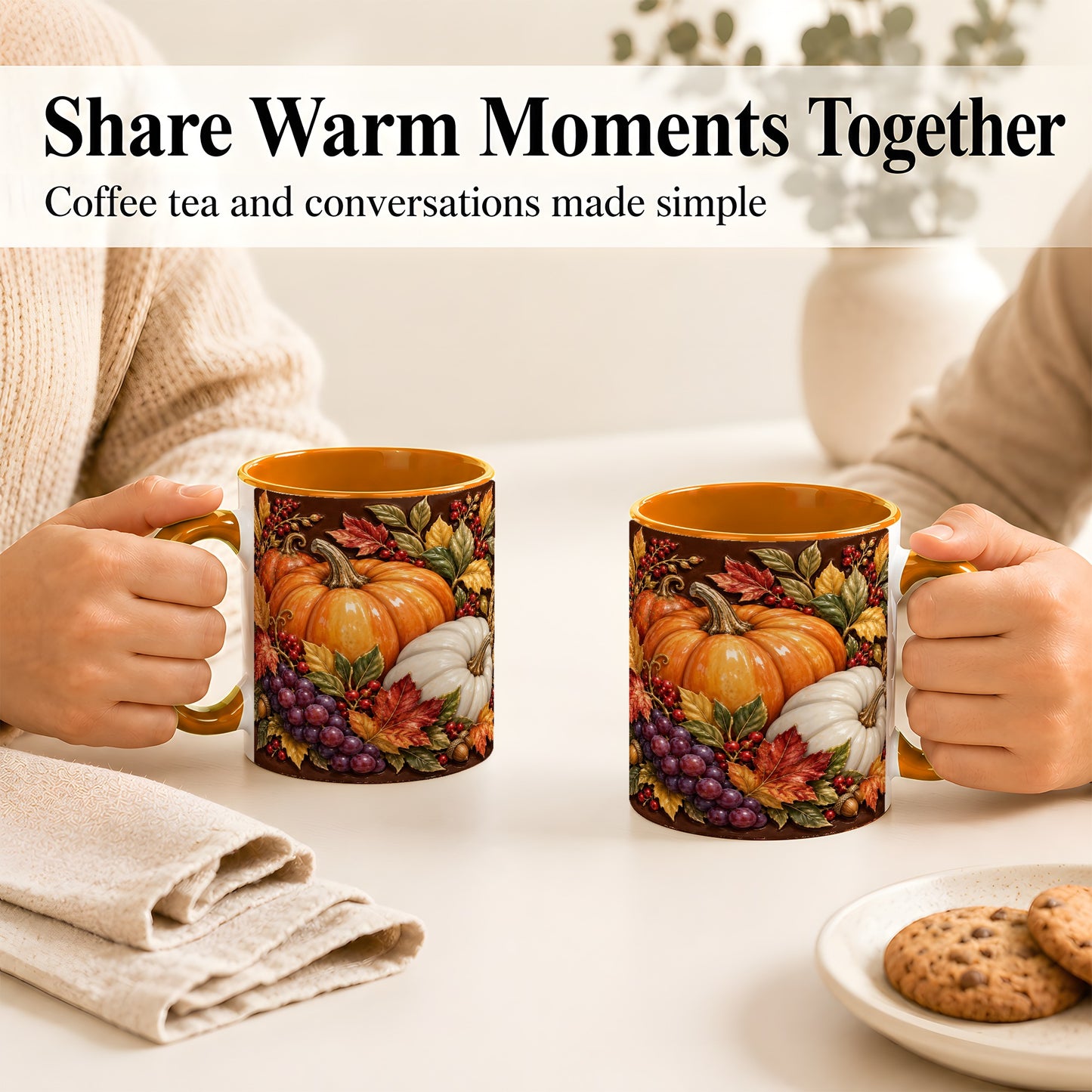 #pl[11oz|Orange] Ornate Pumpkin Harvest Coffee Mug, Autumn Leaves Mug, Ceramic Cup