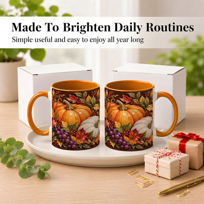 #pl[11oz|Orange] Ornate Pumpkin Harvest Coffee Mug, Autumn Leaves Mug, Ceramic Cup