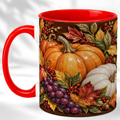 Ornate Pumpkin Harvest Coffee Mug, Autumn Leaves Mug, Ceramic Cup