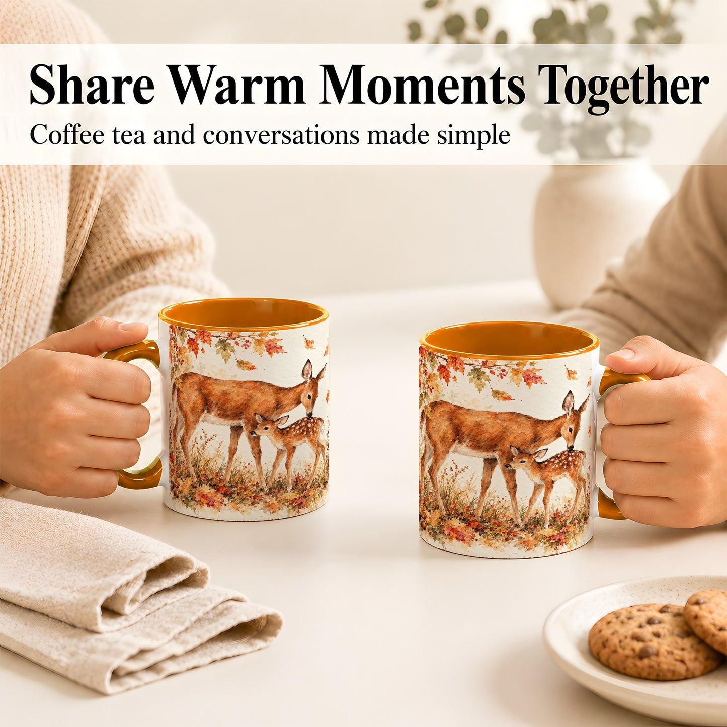 #pl[11oz|Orange] Watercolor Doe and Fawn Coffee Mug, Autumn Deer Mug, Ceramic Cup
