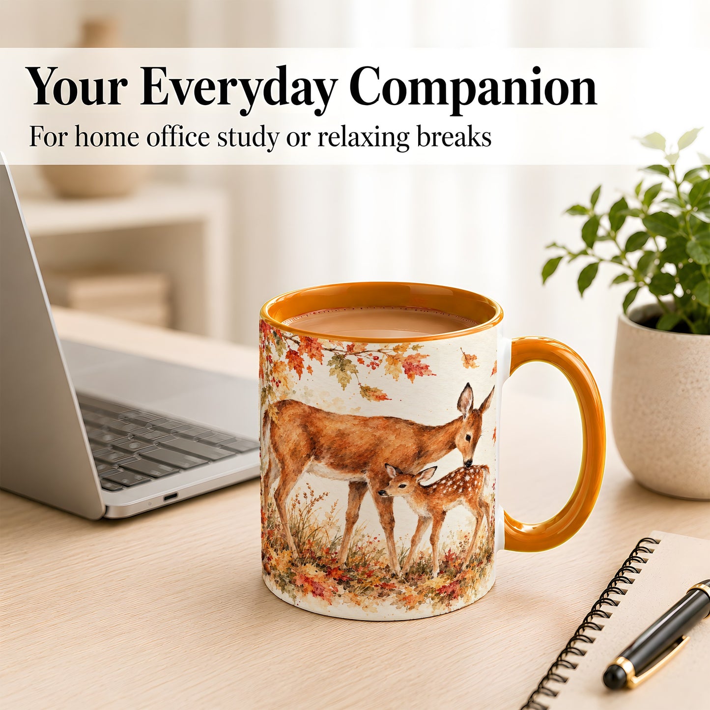 #pl[11oz|Orange] Watercolor Doe and Fawn Coffee Mug, Autumn Deer Mug, Ceramic Cup