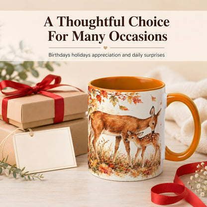 #pl[11oz|Orange] Watercolor Doe and Fawn Coffee Mug, Autumn Deer Mug, Ceramic Cup