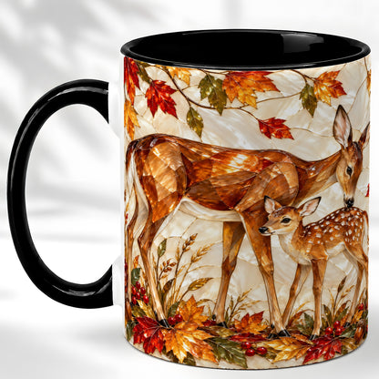 #pl[11oz|Black] Stained Glass Deer Coffee Mug, Doe Fawn Fall Mug, Ceramic Cup