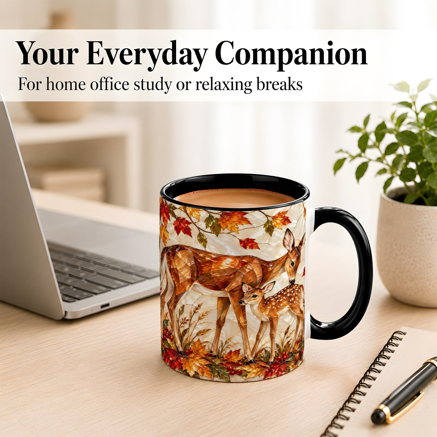 #pl[11oz|Black] Stained Glass Deer Coffee Mug, Doe Fawn Fall Mug, Ceramic Cup