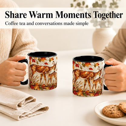 #pl[11oz|Black] Stained Glass Deer Coffee Mug, Doe Fawn Fall Mug, Ceramic Cup