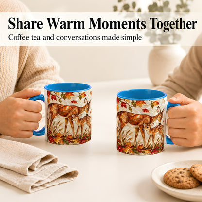 #pl[11oz|Blue] Stained Glass Deer Coffee Mug, Doe Fawn Fall Mug, Ceramic Cup