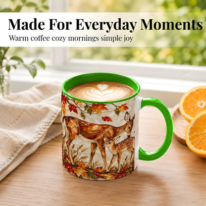 #pl[11oz|Green] Stained Glass Deer Coffee Mug, Doe Fawn Fall Mug, Ceramic Cup