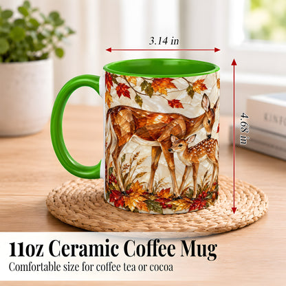 #pl[11oz|Green] Stained Glass Deer Coffee Mug, Doe Fawn Fall Mug, Ceramic Cup
