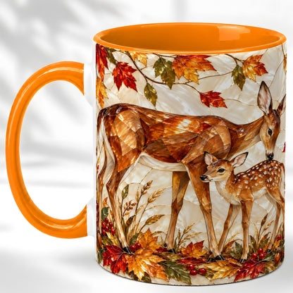 #pl[11oz|Orange] Stained Glass Deer Coffee Mug, Doe Fawn Fall Mug, Ceramic Cup