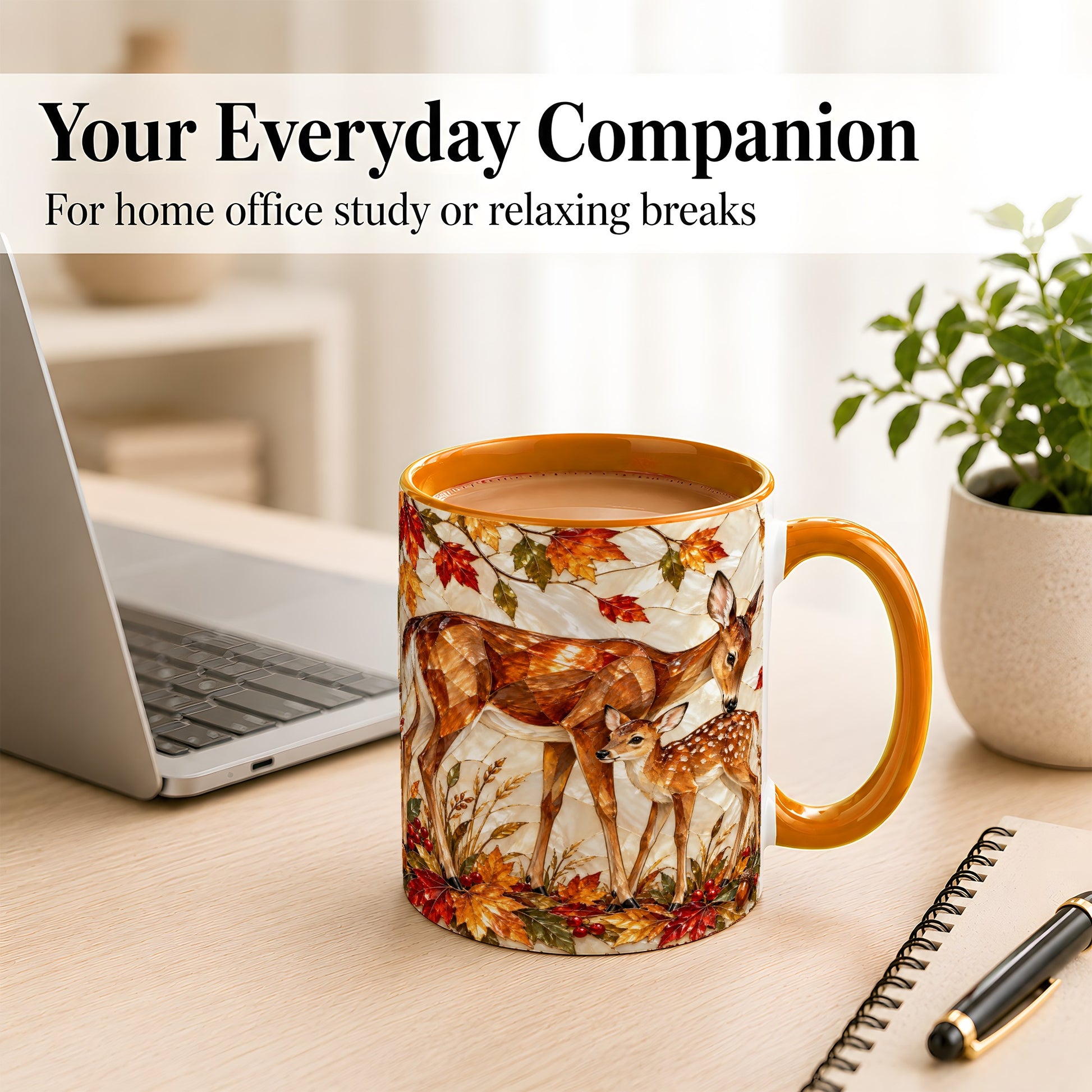 #pl[11oz|Orange] Stained Glass Deer Coffee Mug, Doe Fawn Fall Mug, Ceramic Cup