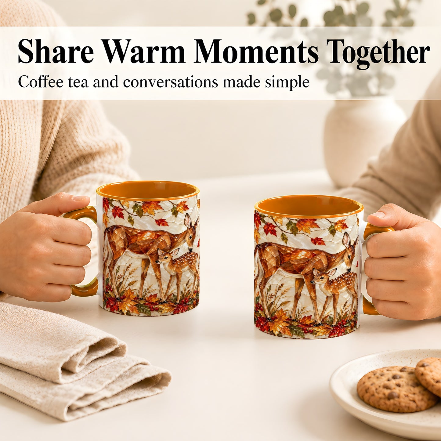 #pl[11oz|Orange] Stained Glass Deer Coffee Mug, Doe Fawn Fall Mug, Ceramic Cup