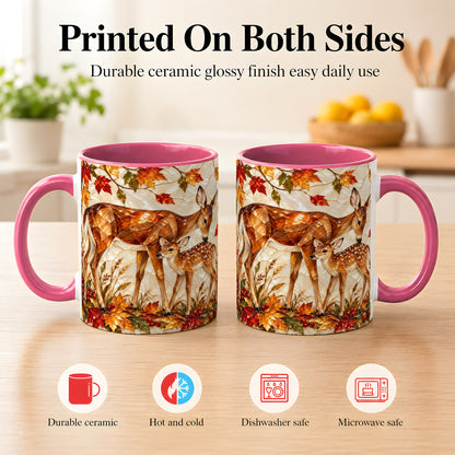 #pl[11oz|Pink] Stained Glass Deer Coffee Mug, Doe Fawn Fall Mug, Ceramic Cup