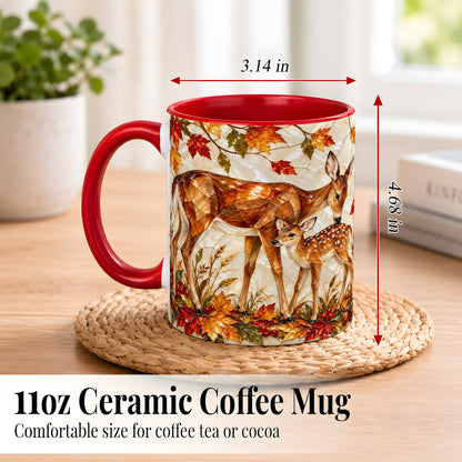 #pl[11oz|Red] Stained Glass Deer Coffee Mug, Doe Fawn Fall Mug, Ceramic Cup