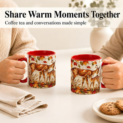 #pl[11oz|Red] Stained Glass Deer Coffee Mug, Doe Fawn Fall Mug, Ceramic Cup