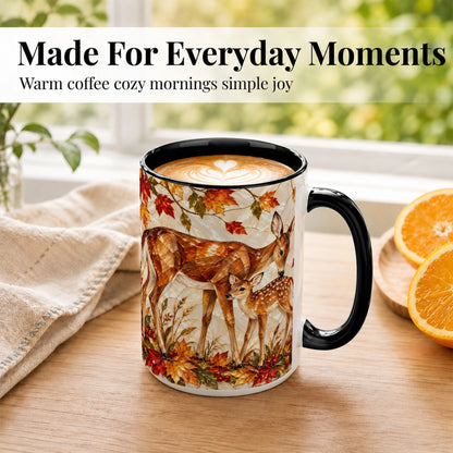 #pl[15oz|Black] Stained Glass Deer Coffee Mug, Doe Fawn Fall Mug, Ceramic Cup