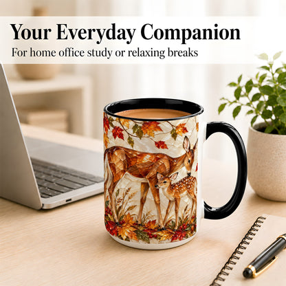 #pl[15oz|Black] Stained Glass Deer Coffee Mug, Doe Fawn Fall Mug, Ceramic Cup