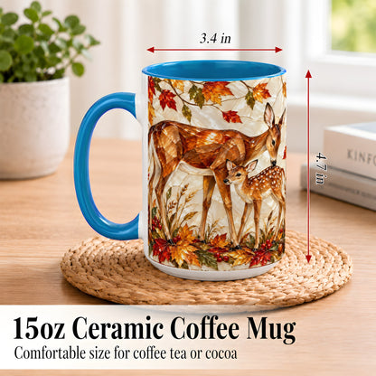 #pl[15oz|Blue] Stained Glass Deer Coffee Mug, Doe Fawn Fall Mug, Ceramic Cup