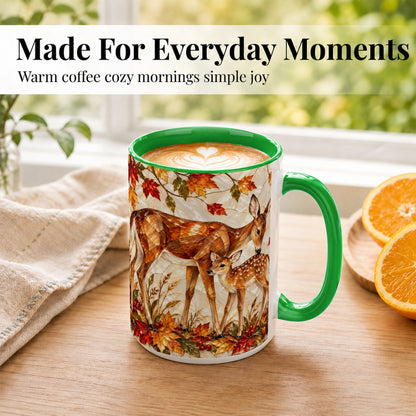 #pl[15oz|Green] Stained Glass Deer Coffee Mug, Doe Fawn Fall Mug, Ceramic Cup