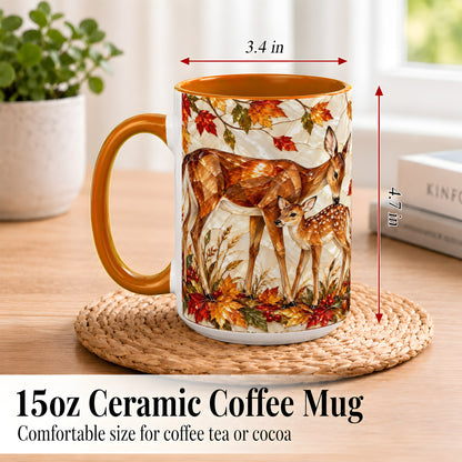 #pl[15oz|Orange] Stained Glass Deer Coffee Mug, Doe Fawn Fall Mug, Ceramic Cup