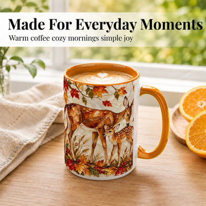#pl[15oz|Orange] Stained Glass Deer Coffee Mug, Doe Fawn Fall Mug, Ceramic Cup