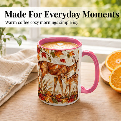 #pl[15oz|Pink] Stained Glass Deer Coffee Mug, Doe Fawn Fall Mug, Ceramic Cup