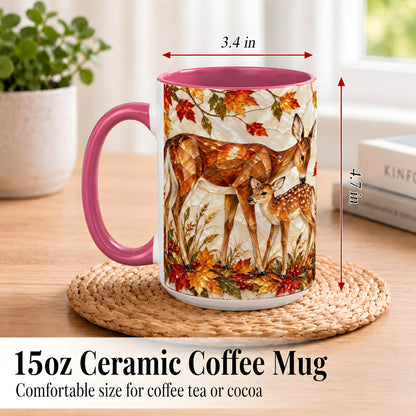 #pl[15oz|Pink] Stained Glass Deer Coffee Mug, Doe Fawn Fall Mug, Ceramic Cup