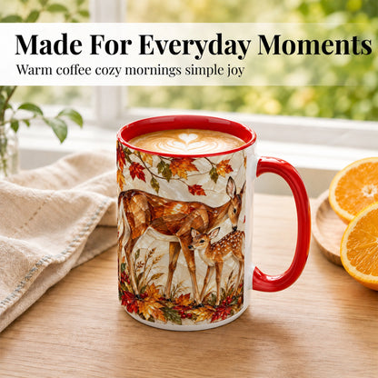 #pl[15oz|Red] Stained Glass Deer Coffee Mug, Doe Fawn Fall Mug, Ceramic Cup