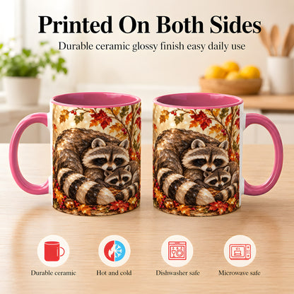 #pl[11oz|Pink] Jeweled Raccoon Family Coffee Mug, Autumn Wildlife Mug, Ceramic Cup