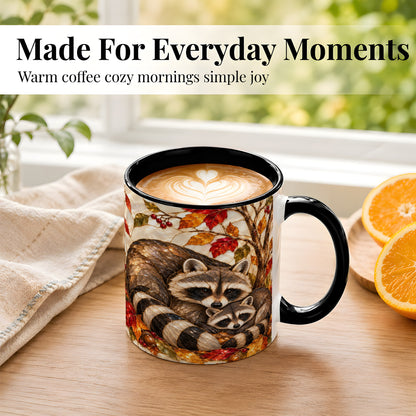#pl[11oz|Black] Stained Glass Raccoon Coffee Mug, Autumn Family Mug, Ceramic Cup