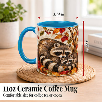 #pl[11oz|Blue] Stained Glass Raccoon Coffee Mug, Autumn Family Mug, Ceramic Cup