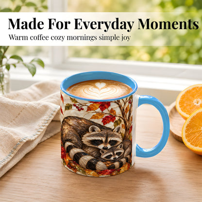 #pl[11oz|Blue] Stained Glass Raccoon Coffee Mug, Autumn Family Mug, Ceramic Cup