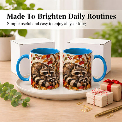 #pl[11oz|Blue] Stained Glass Raccoon Coffee Mug, Autumn Family Mug, Ceramic Cup